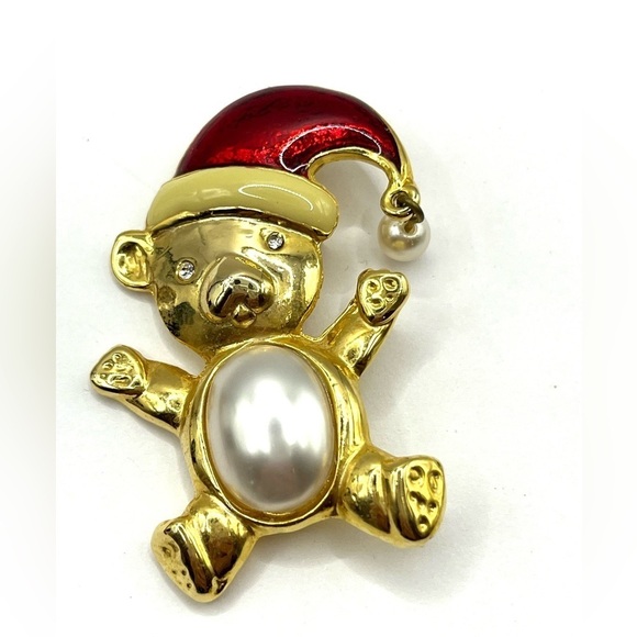 Vintage Christmas Brooch 5 Holly & Jingle Bells Santa Reindeer Tree Pin Lot - Picture 3 of 14